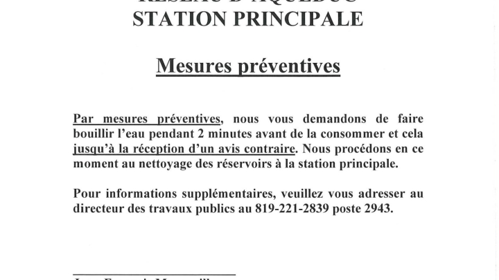 Avis d'ébullition d'eau