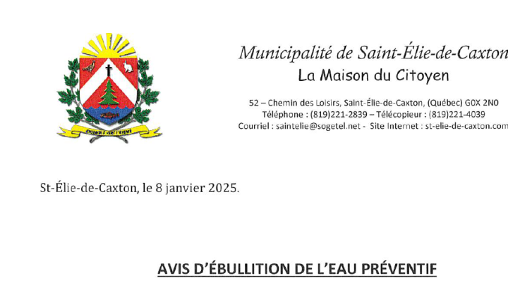 Avis d'ébullition de l'eau préventif