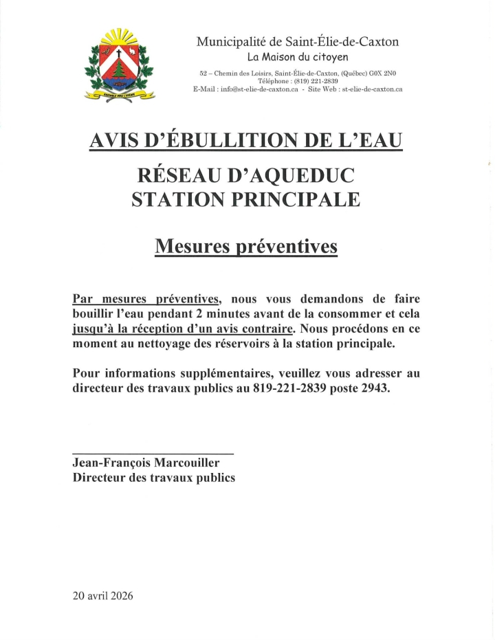 Avis d'ébullition d'eau