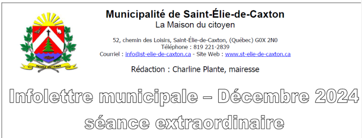 Infolettre séance extraordinaire Décembre 2024