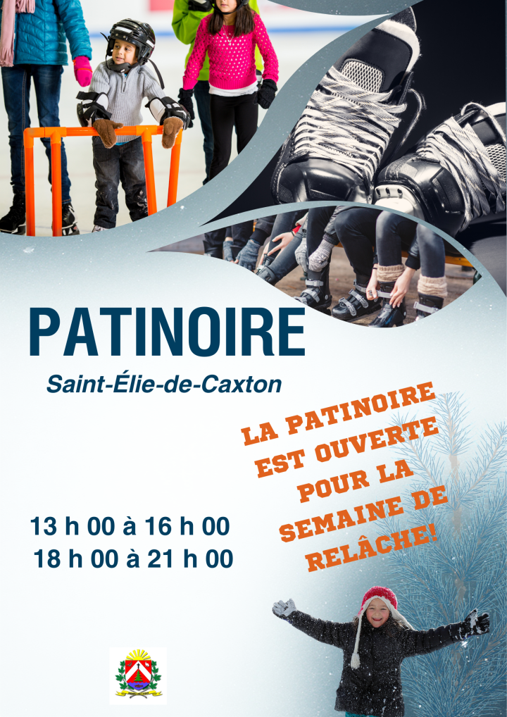 Horaire d'ouverture de la patinoire pour la semaine de relâche