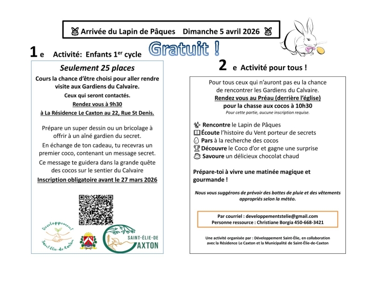 Chasse aux cocos ce 5 avril prochain!
