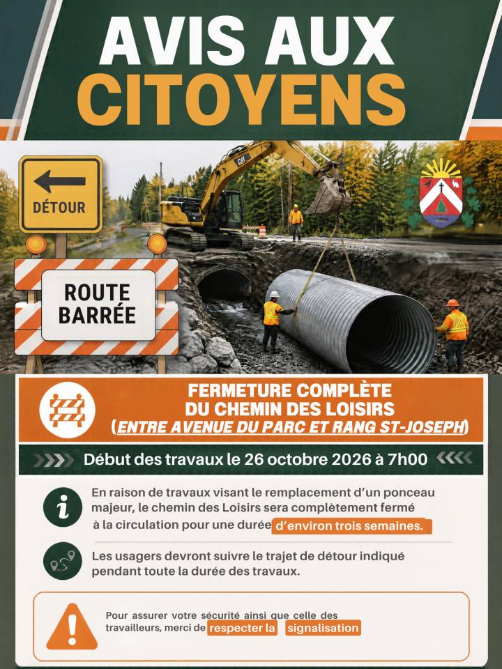 Fermeture complète du Chemin des Loisirs